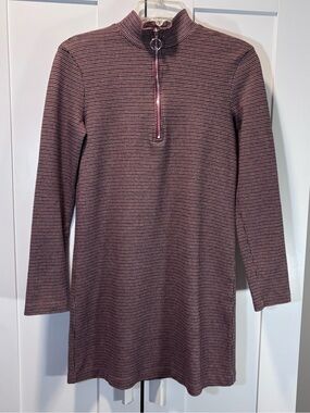 Zara Collection Houndstooth Mini Dress O Ring Zip Mock Neck Long Sleeve Womens S
